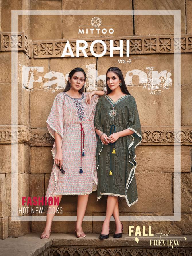 Mittoo Arohi 2 New Party Wear Rayon Printed Designer Kaftan Collection